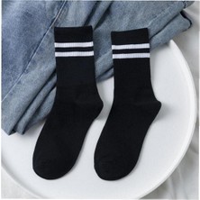 Sockingen 4lü Beyaz Siyah Çizgili Düz Karışık Tenis Çorap - Unisex