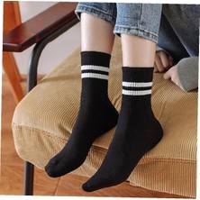 Sockingen 4lü Beyaz Siyah Çizgili Düz Karışık Tenis Çorap - Unisex