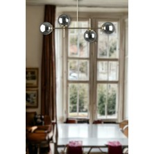 Fer Avize Çello Modern Lüks Tasarım Gold Renk Füme Camlı Tavan Yemek Masası Üstü -Salon 4 Lü Avize