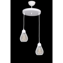 Fer Avize Küçük Rustik Modern Tasarım Beyaz Renk - Cafe - Salon - Yatak Odası - Çocuk Odası Tel 2 Li Avize