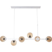 Fer Avize Simao Modern Tasarım Beyaz Renk Bal Camlı Salon - Yemek Masası Üstü - Mutfak Sıralı 6 Lı Avize