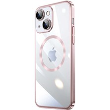 PineApple TR Apple iPhone 14 Uyumlu Wireless Şarj Özellikli Sert Pc Zore Riksos Magsafe Kapak-Rose Gold