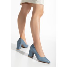 Analin Shoes Kadın Hakiki Deri Klasik Kalın Topuklu Ayakkabı 2616 Klasik  Mavi 40