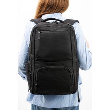 Sanmorris Siyah Unisex Laptop Bölmeli Suya Dayanıklı Paraşüt Kumaş Fonksiyonel Sırt Çantası