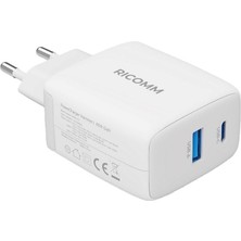 Ricomm 65W Gan Usb-C + Usb-A Şarj Aleti Apple & Samsung iPhone Macbook Uyumlu Hızlı Şarj Cihazı + 2mt 100W Type-C Kablo