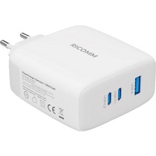 Ricomm 100W Gan 3 Portlu Usb-C + Usb-A Şarj Aleti Qc5.0 Pd Macbook Notebook Uyumlu Type-C Hızlı Şarj Cihazı + 100W Şarj Kablosu