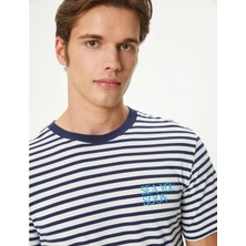 Koton Erkek Giyim Tişört - Koton - 4SAM10916HK - Lacivert Çizgili - L