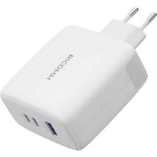 Ricomm 140W Gan 3 Portlu Usb-C + Usb-A Şarj Aleti Qc5.0 Pd3.1 Notebook Macbook Destekli Type-C Hızlı Şarj Cihazı + 2 mt Type-C Şarj Kablosu