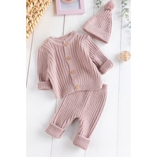 Babymod Unisex Kışlık Takım Triko Hırkalı Bereli Gül Kurusu Renkli Bebek Seti