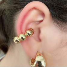 Heppii Bombeli Topçuklu Earcuff Kıkırdak Küpe Büyük Boy Gold