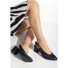 Analin Shoes Kadın Hakiki Deri Bilekten Bağlı Toka Detaylı Topuklu Ayakkabı  2633 Klasik  Lacivert 35