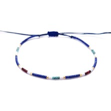 Funny Takı Mat Lacivert Beyaz Desenli Turkuaz Koyu Kırmızı Renkte Miyuki Boncuklu Bileklik