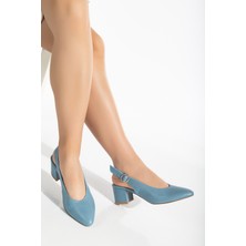 Analin Shoes Kadın Hakiki Deri Bilekten Bağlı Toka Detaylı Topuklu Ayakkabı  2633 Klasik  Mavi 35