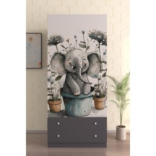 Hediyeler Kapında Çocuk Odası 2 Kapaklı Elephant Pot Gardırop 5 Raflı 2 Çekmeceli Askılı Elbise Dolabı