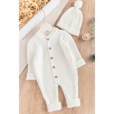 Babymod Krem Renkli Şapkalı Unisex Kışlık Bebek Tulum Akrilik Kumaşlı Uzun Kol