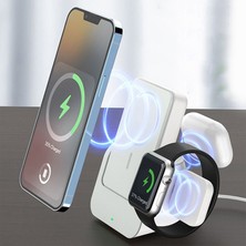 Apple Watch iPhone Airpodss Uyumlu 10.000 mAh Magsafe Powerbank ve Kablosuz Hızlı Şarj Standı 3 in 1