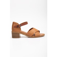 Analin Shoes Kadın Deri Önü Çapraz Bilekten Bağlı Sandalet 2890 Sandalet  Taba 36