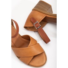 Analin Shoes Kadın Deri Önü Çapraz Bilekten Bağlı Sandalet 2890 Sandalet  Taba 36