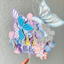 Cake Topper Deniz Kızı Temalı Kişiye Özel Kız Çocuk Doğum Günü Pasta Süsü (23X21CM)