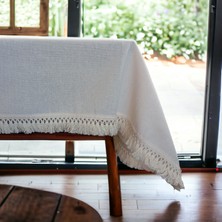 Home Art Atelier Hand Made Keten Kenar Saçaklı Bohem Masa Örtüsü