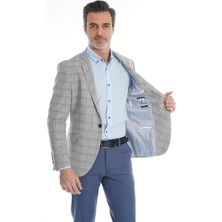 Inter Sivin Slim Fit Yarım Astarlı Erkek Yazlık Gri Blazer Tek Ceket