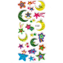 Limmy Işıltılı Sticker Kabartmalı Stiker Defter Planlayıcı Etiket (DFH040)-18X9CM - Ay Yıldız