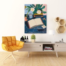 Pegziz Kitap ve Çalışma Masası Sanatsal Kanvas Tablo - Salon Oturma Odası Mutfak Ofis Için Duvar Dekoru