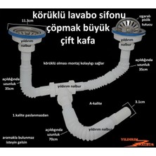 Çöpmak Körüklü Sifon Çiftli Büyük Kafa Evye Sifonu Lavabo Gideri 1.kalite Izgaralı