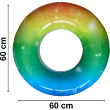 Rengarenk Gökkuşağı Simit Şişme Deniz Havuz Çocuk Simidi 60 cm