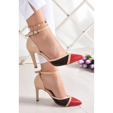 Erkan Saçmacı Liana Ten Kırmızı Vegan Fileli Sivri Burun Klasik İnce Topuklu Ayakkabı