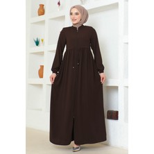 Kahverengi Büzgülü Kol Lastikli Ferace