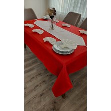 Zesa Home Colber Çizgi Detaylı Masa Örtüsü (Kırmızı-Krem) 8 Kişilik 18 Parça - Masa 160X180...160X350