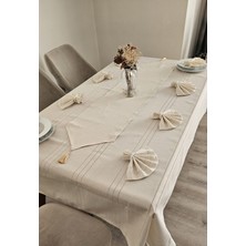Zesa Home Çizgi Detaylı Masa Örtüsü Cappucino 8 Kişilik 18 Parça - Masa 160X180 160X350