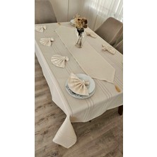 Zesa Home Çizgi Detaylı Masa Örtüsü Cappucino 8 Kişilik 18 Parça - Masa 160X180 160X350