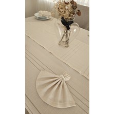 Zesa Home Çizgi Detaylı Masa Örtüsü Cappucino 8 Kişilik 18 Parça - Masa 160X180 160X350