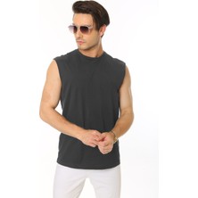 CHEISU Erkek Koyu Antrasit Tank Sıfır Kol Pamuk T-Shirt
