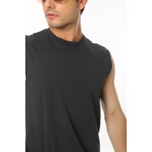 CHEISU Erkek Koyu Antrasit Tank Sıfır Kol Pamuk T-Shirt