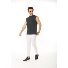 CHEISU Erkek Koyu Antrasit Tank Sıfır Kol Pamuk T-Shirt