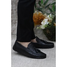 Mehmet Mete 31019 Siyah Deri Deri Loafer Erkek Babet Erkek Ayakkabı