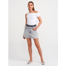 Dilvin 80565 Çift Renkli Mini Denim Etek-Gri