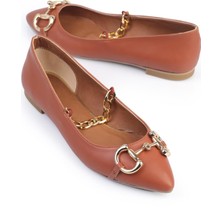 Shoetek Ase Kadın Babet Zincirli Tokalı Taba Deri