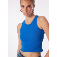 Denim Trip Slim Crop Fit Basic Kaşkorse Mavi Kadın Crop Top