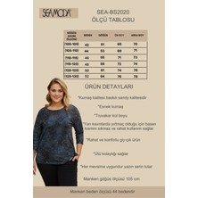 Sea Moda Yuvarlak Yaka 3/4 Kol Yanları Yırtmaçlı Desenli Bluz-Lacivert