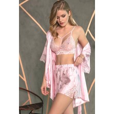 Emos Avm Bride Baskılı Sabahlıklı Saten Şort Takım 4777