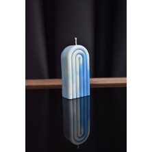 ARBUQ Concept Dekoratif Gökkuşağı U Desen Mum 285ml Kokusuz Mavi-Beyaz Renkli-%100 Doğal Soya Wax ve Balmumu