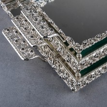 Hinora Pırlanta Taşlı Dikdörtgen Büyük Söz Nişan Tepsisi Aynalı Metal Kulplu Sunumluk Çay Kahve Servis Tepsisi Gümüş
