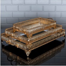 Hinora Hürrem Dikdörtgen Küçük Tepsi Aynalı Metal Kulplu Sunumluk Çikolata Tepsisi Altın 40X18CM