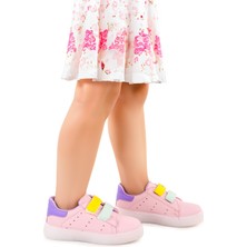 Kiko Kids Royzo Cırtlı Işıklı Kız Çocuk Spor Ayakkabı Pudra - Mor