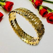 Parlanda Accessories Başak Desen Çelik Kelepçe Bileklik Gold Renk