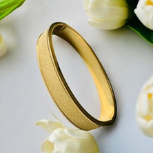 Parlanda Accessories Simli Düz Çelik Kelepçe Bileklik Gold Renk